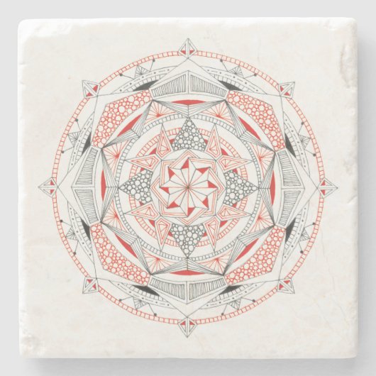 UNTERSETZER Stone Marble mit Mandala Design Red/Bl (Vorderseite)