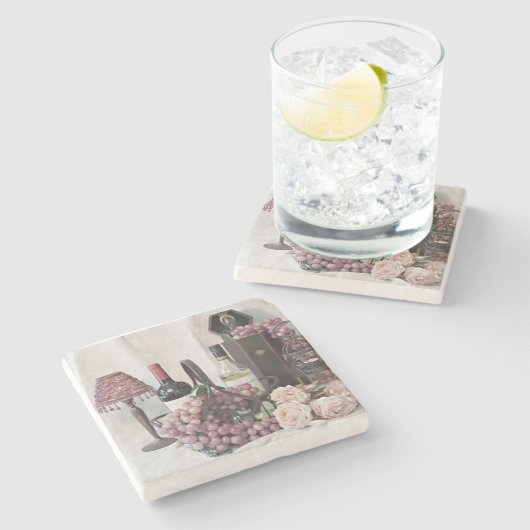 Untersetzer Stone Zu viel Wein und Trauben (Seitenansicht)