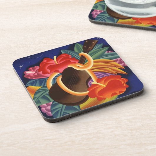 Untersetzer Tiki Barukulele-Hibiskus-tropische (Linke Seite)