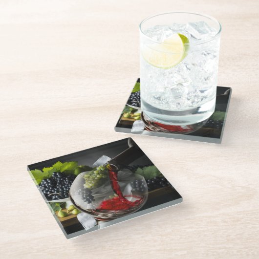 Untersetzer-Trauben und Wein Glasuntersetzer (Schrägansicht)