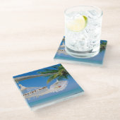 Untersetzer-Tropische Strand-Glasszene Glasuntersetzer (Schrägansicht)