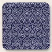 Untersetzer von Navy Blue & White Damask Cork (Vorderseite)