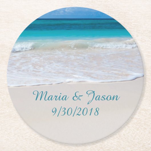Untersetzer von White Sandy Beach Wedding Paper (Vorderseite)