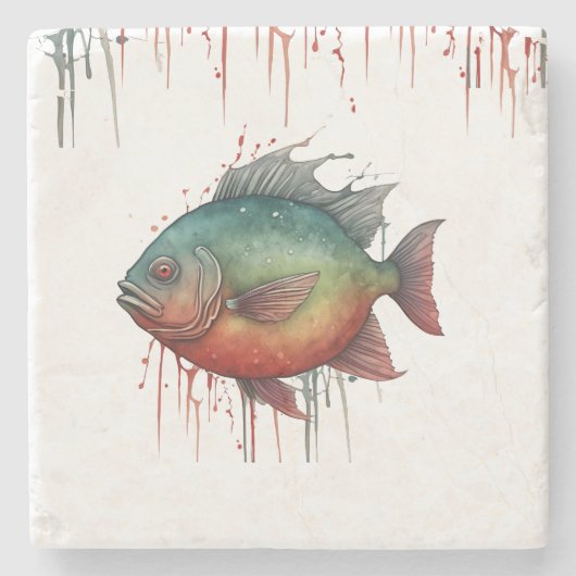 Untersetzer - Wasserfarbenserie: Piranha (Vorderseite)