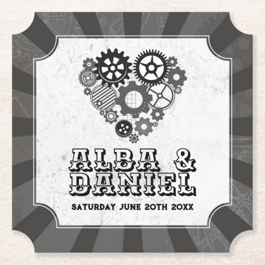 Untersetzer Wedding Steampunk Wedding Hearts Cogs (Vorderseite)