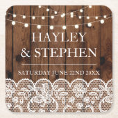 Untersetzer Wood Lights Rustikale Hochzeitsfeier (Vorderseite)