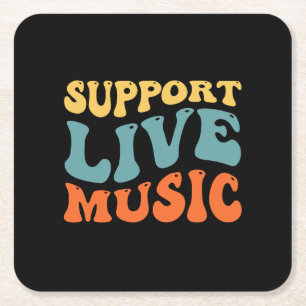 Unterstütze Live-Musik - Retro-Typografie-Band Mer Rechteckiger Pappuntersetzer