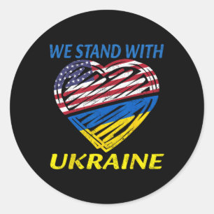 Unterstütze Ukraine Wir stehen mit Ukraine USA-Fla Runder Aufkleber
