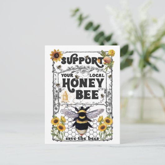 Unterstützen Sie Ihre Honigbienen vor Ort - die Bi Postkarte (Stehend Vorderseite)