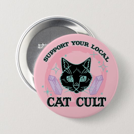 Unterstützen Sie Ihren lokalen Katzenkult - Rosa P Button (Vorne & Hinten)