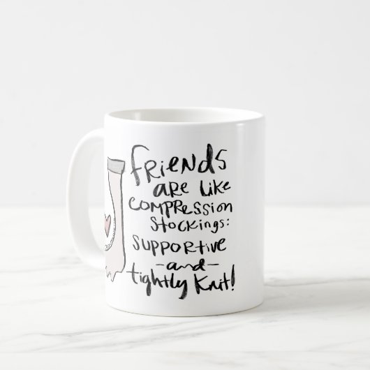 "Unterstützend und fest - Strick" Tasse (Vorderseite Links)