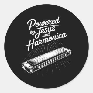 Unterstützt von Jesus und Harmonika Christliche Mu Runder Aufkleber