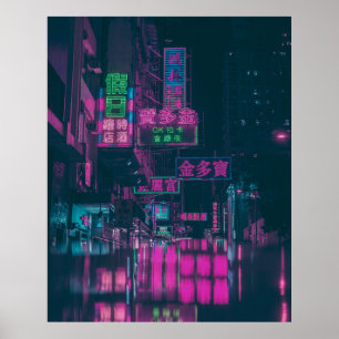 UNTERSTÜTZTE NEON-LIGHT-SIGNAGE AUF DER STRASSE WÄ POSTER