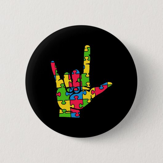 Unterstützung der Autismus-Liebe-Zeichensprache Button (Vorderseite)
