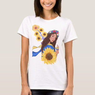 Unterstützung der ukrainischen Braun-Haar-Frau mit T-Shirt