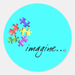Unterstützung für Autismus gibt "Imagine"-Design Runder Aufkleber