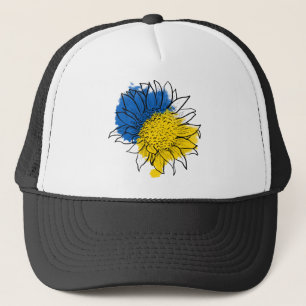Unterstützung für Blaue und Gelbe Sonnenblumen in Truckerkappe