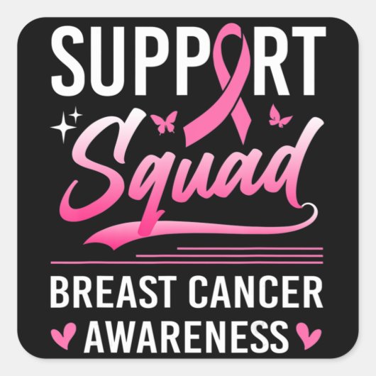 Unterstützung Squad Matching Family Breast Cancer Quadratischer Aufkleber (Vorderseite)