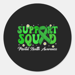 Unterstützung von Groovy Squad Mental Health Aware Runder Aufkleber