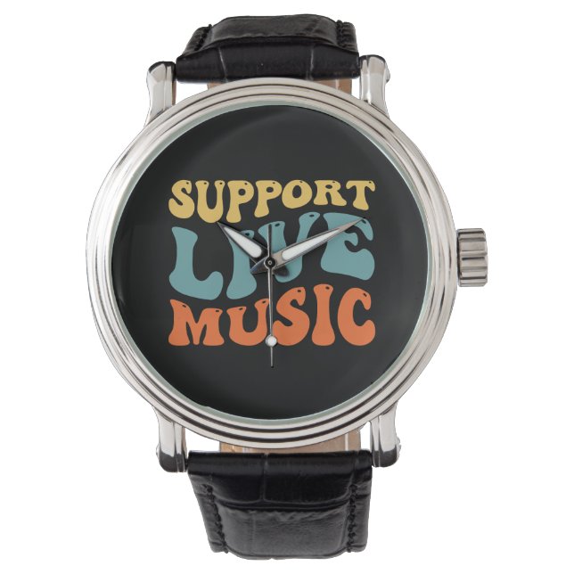 Unterstützung von Live Music - Retro Typografy Ban Armbanduhr (Vorderseite)