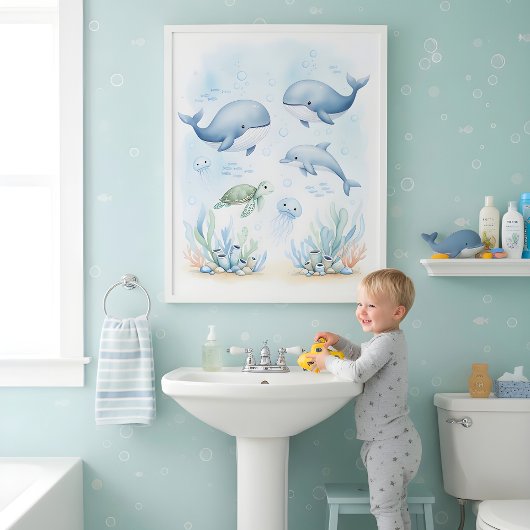 Unterwasser-Abenteuer Kinder Badezimmer Wandkunst Poster