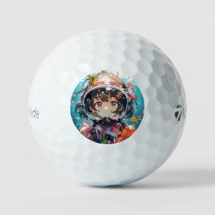 Unterwasser-Anime-Mädchen mit korallenbedecktem He Golfball