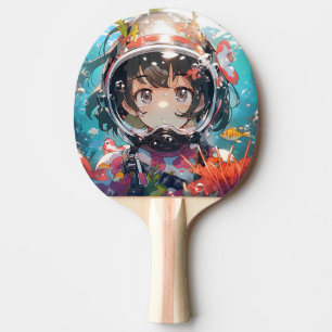 Unterwasser-Anime-Mädchen mit korallenbedecktem He Tischtennis Schläger
