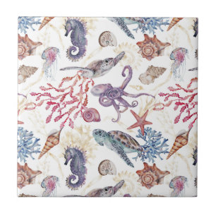 Unterwasser-Aquarell-Komposition Serie Design 1  Fliese