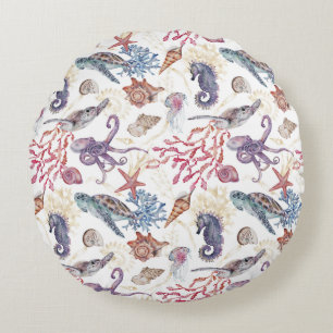 Unterwasser-Aquarell-Komposition Serie Design 1 Rundes Kissen
