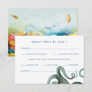 Unterwasser-Aquarium-Hochzeitsmenü-Optionen RSVP Karte
