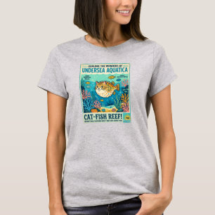 Unterwasser Aquatica Katzenfisch Retro Reise Kunst T-Shirt
