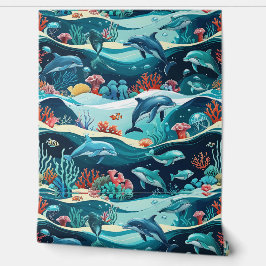 Unterwasser-Delphin und Korallenriff Peel and Stic Tapete