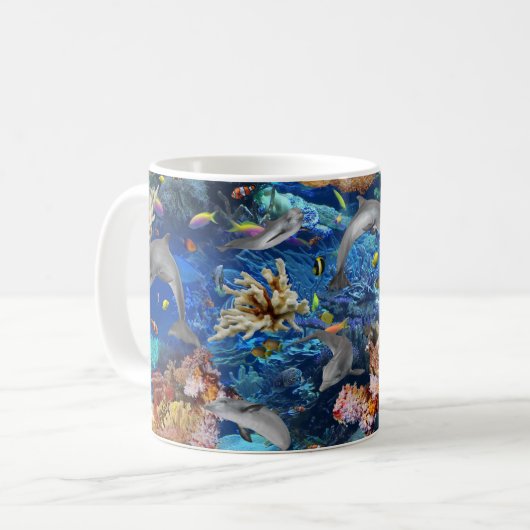 Unterwasser-Delphinen-Korallenriff Kaffeetasse (Vorderseite Links)