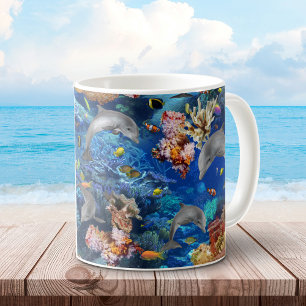 Unterwasser-Delphinen-Korallenriff Kaffeetasse