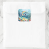 Unterwasser-Dolphin Quadratischer Aufkleber (Tasche)