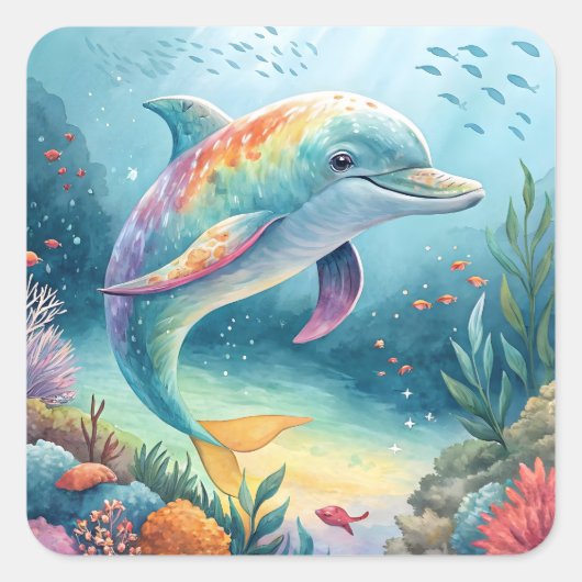 Unterwasser-Dolphin Quadratischer Aufkleber (Vorderseite)