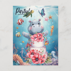Unterwasser-Flusspferd-Geburtstagsfeier Postkarte