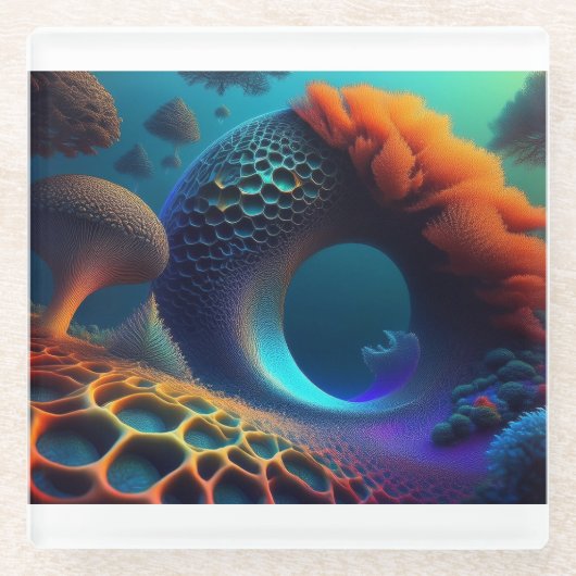 Unterwasser-Fraktal-Landschaft Glasuntersetzer (Vorderseite)