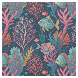 Unterwasser-Korallen & Fische - Ozeanisches Muster Stoff