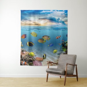 Unterwasser-Korallenriff tropische Fische Wandteppich