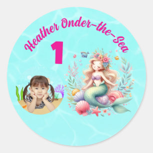 Unterwasser-Magische Meerjungfrau Foto 1. Geburtst Runder Aufkleber