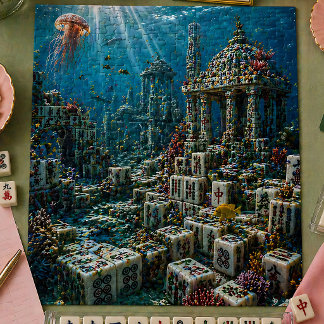 Unterwasser-Mahjong-Fliesenriff Ozean Korallen Fan Puzzle