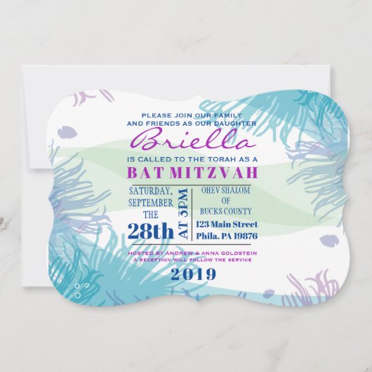 Unterwasser-Meeresleben Bat Mitzvah Einladung (Vorderseite)
