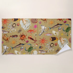Unterwasser-Meeresleben-Illustrationsmuster Gold Strandtuch