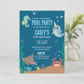 Unterwasser-Meerestiere Pool Party Geburtstag Einladung (Stehend Vorderseite)