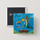 Unterwasser Meerjungfrau Schatzsuche Fantasy Blue Button (Vorne & Hinten)