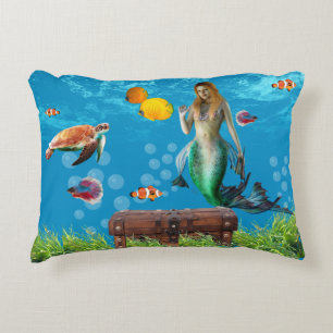 Unterwasser Meerjungfrau Schatzsuche Fantasy Blue Dekokissen