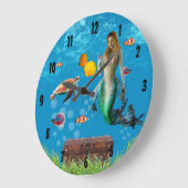 Unterwasser Meerjungfrau Schatzsuche Fantasy Blue Große Wanduhr (Winkel)