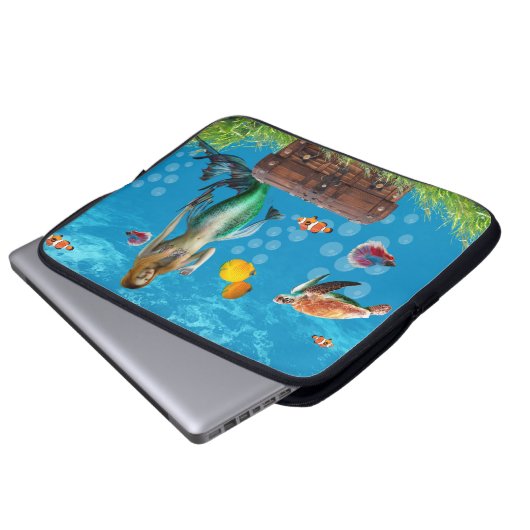 Unterwasser Meerjungfrau Schatzsuche Fantasy Blue Laptopschutzhülle (Vorne Knopf)