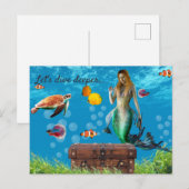 Unterwasser Meerjungfrau Schatzsuche Fantasy Blue Postkarte (Vorne/Hinten)